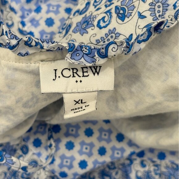 J.Crew Ruffle Tiered Dress Sleeveless Blue Floral Cotton Prairie Women XL - Picture 5 of 8